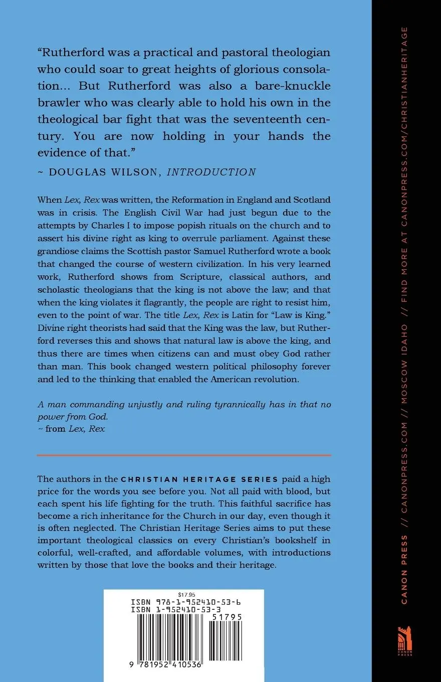 Rückseite: 9781952410536 | Lex Rex | The Law and the King | Samuel Rutherford | Taschenbuch