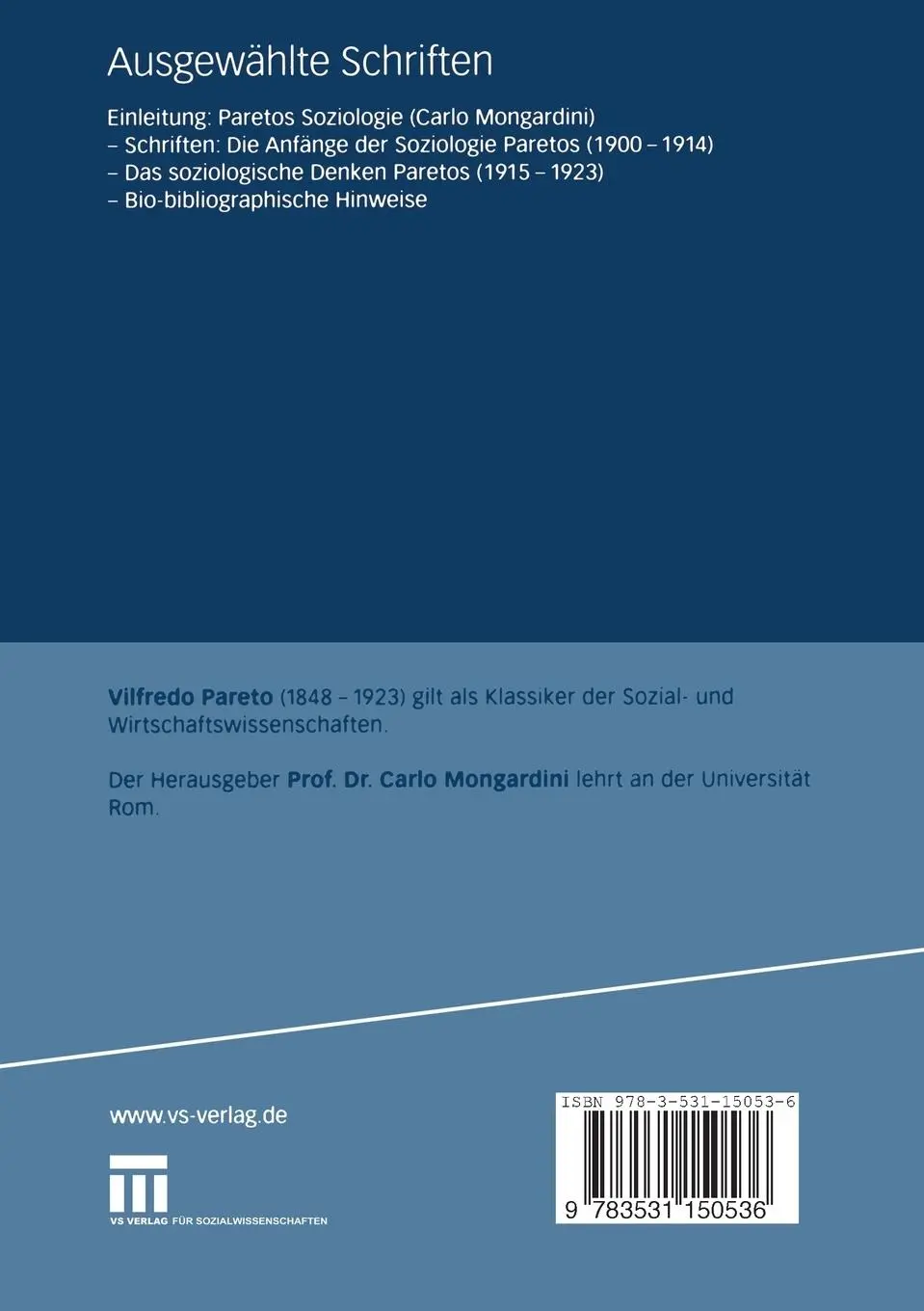 Rückseite: 9783531150536 | Ausgewählte Schriften | Vilfredo Pareto | Taschenbuch | 416 S. | 2007