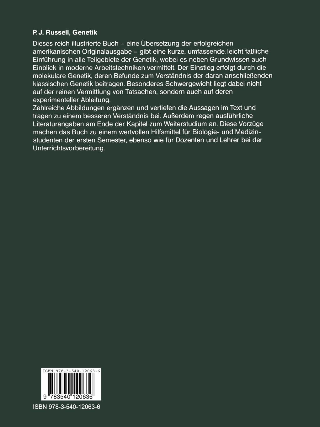 Rückseite: 9783540120636 | Genetik | Eine Einführung | Peter J. Russell | Taschenbuch | x | 1983