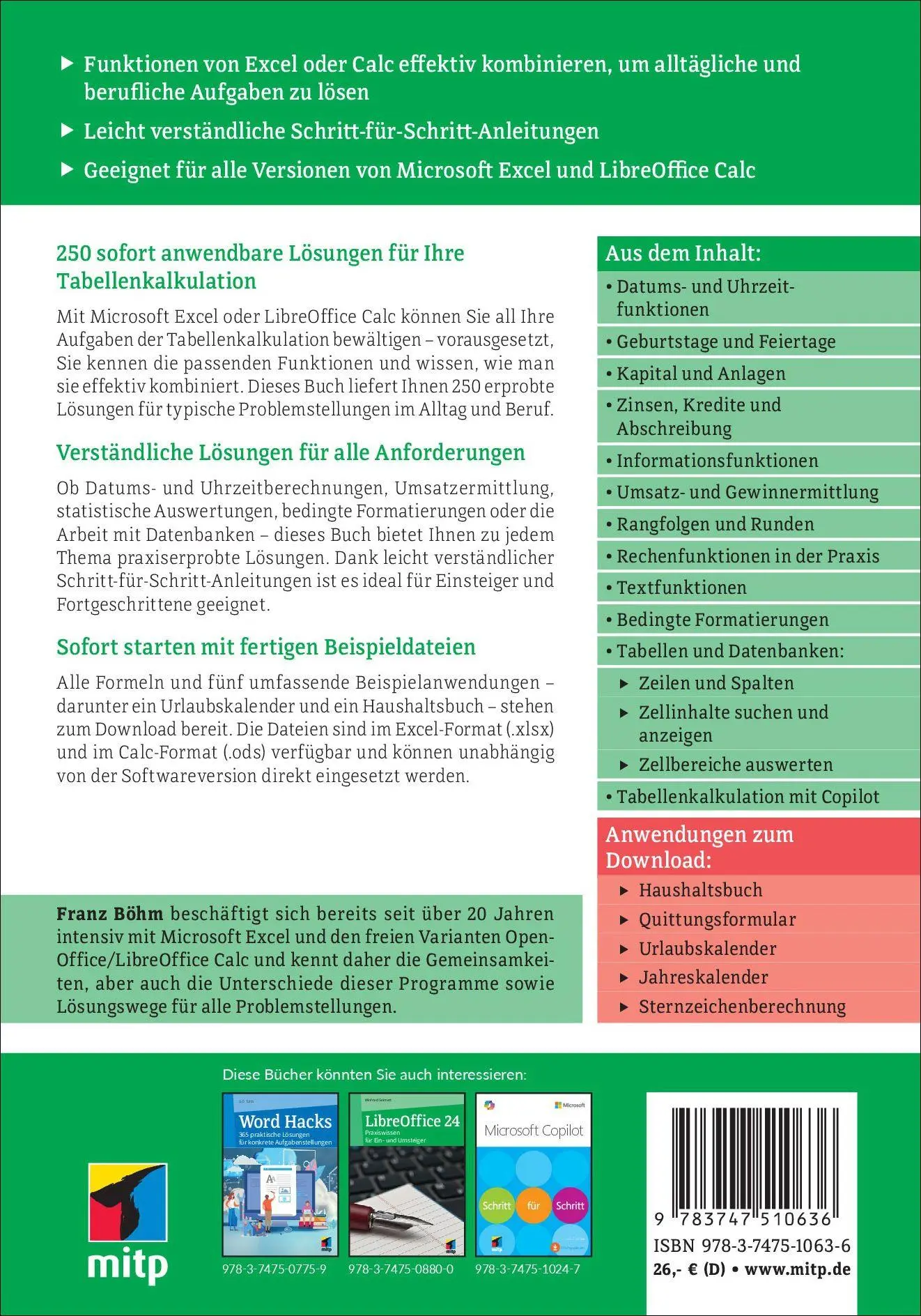 Rückseite: 9783747510636 | Excel Hacks - Formeln und Funktionen | Franz Böhm | Taschenbuch | 2025