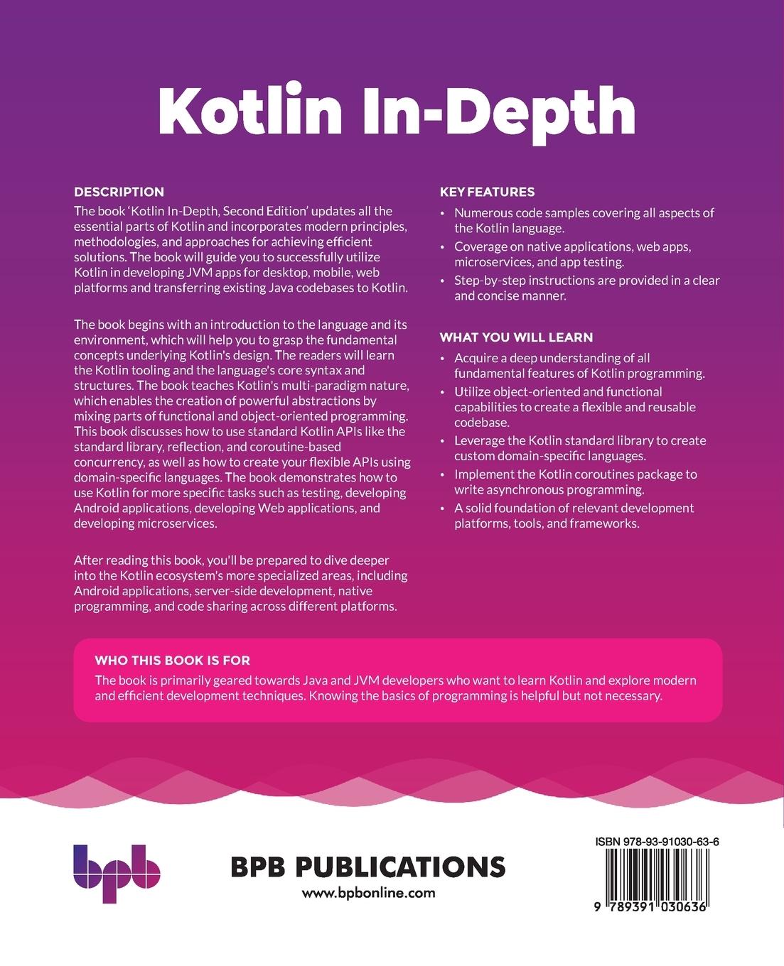Rückseite: 9789391030636 | Kotlin In-Depth | Aleksei Sedunov | Taschenbuch | Englisch | 2022