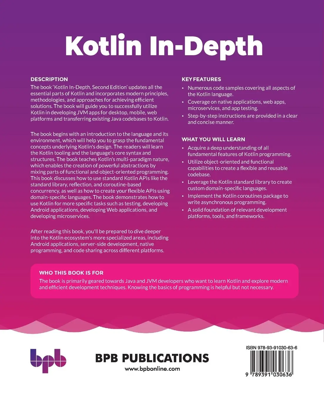Rückseite: 9789391030636 | Kotlin In-Depth | Aleksei Sedunov | Taschenbuch | Englisch | 2022