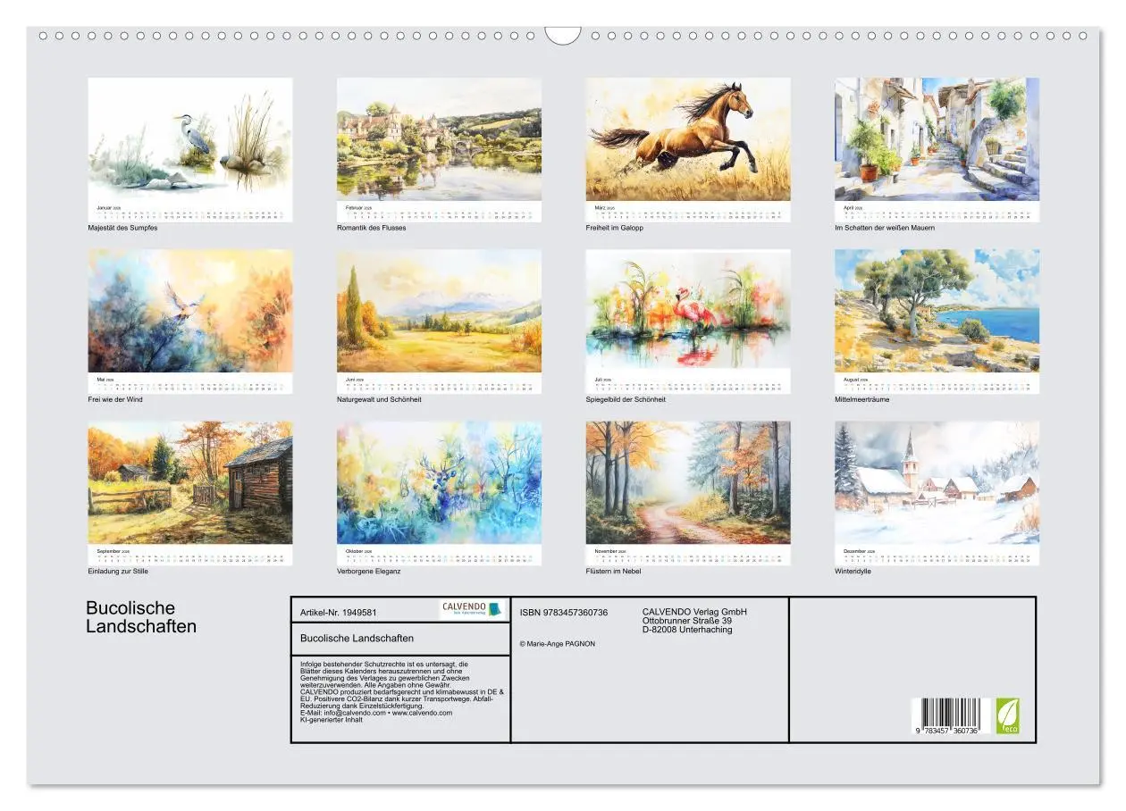 Bild: 9783457360736 | Bucolische Landschaften (Wandkalender 2026 DIN A2 quer), CALVENDO...