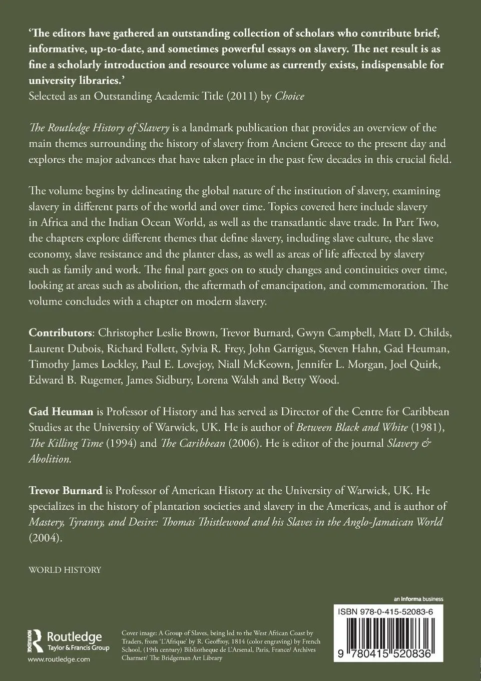 Rückseite: 9780415520836 | The Routledge History of Slavery | Gad Heuman (u. a.) | Taschenbuch