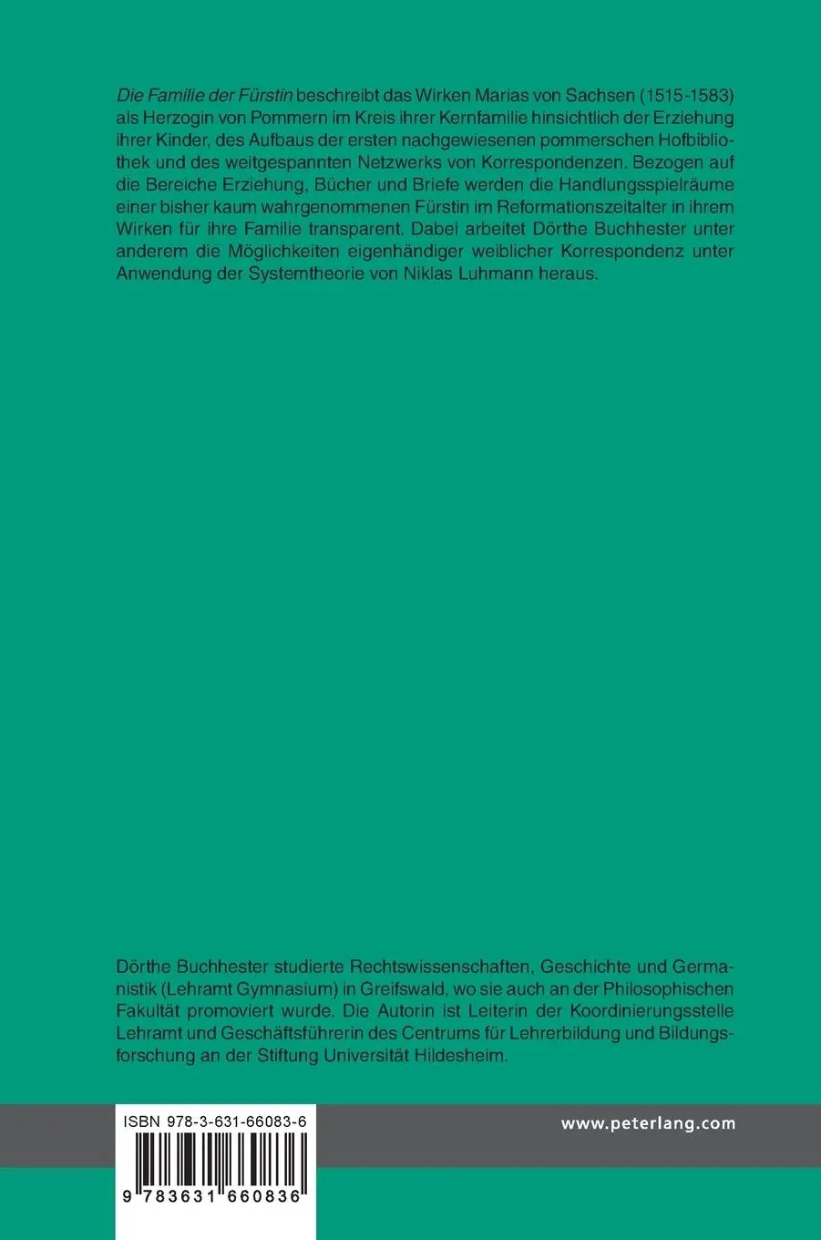 Rückseite: 9783631660836 | Die Familie der Fürstin | Dörthe Buchhester | Buch | Deutsch | 2015