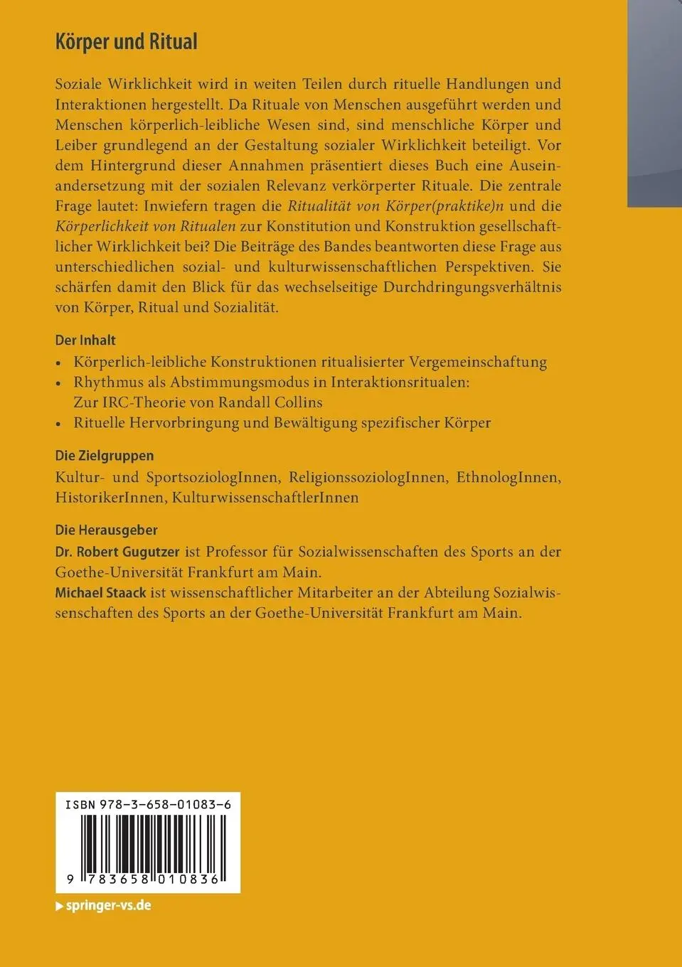 Rückseite: 9783658010836 | Körper und Ritual | Michael Staack (u. a.) | Taschenbuch | viii | 2015
