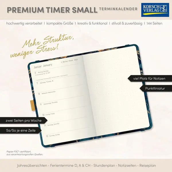 Bild: 9783731890836 | Premium Timer Small "Blätter im Wind" 2026 | Verlag Korsch | Buch
