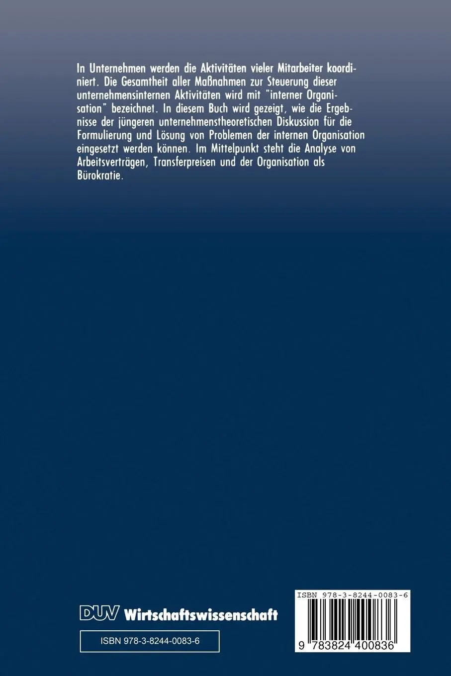 Rückseite: 9783824400836 | Ökonomische Analyse der internen Organisation | Silvia Föhr | Buch