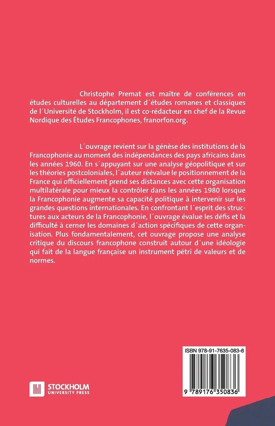 Rückseite: 9789176350836 | Pour une généalogie critique de la Francophonie | Christophe Premat