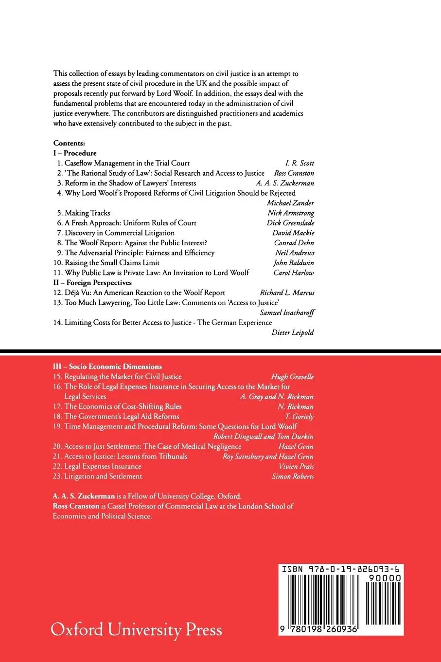 Rückseite: 9780198260936 | Reform of Civil Procedure | Essays on Access to Justice | Taschenbuch