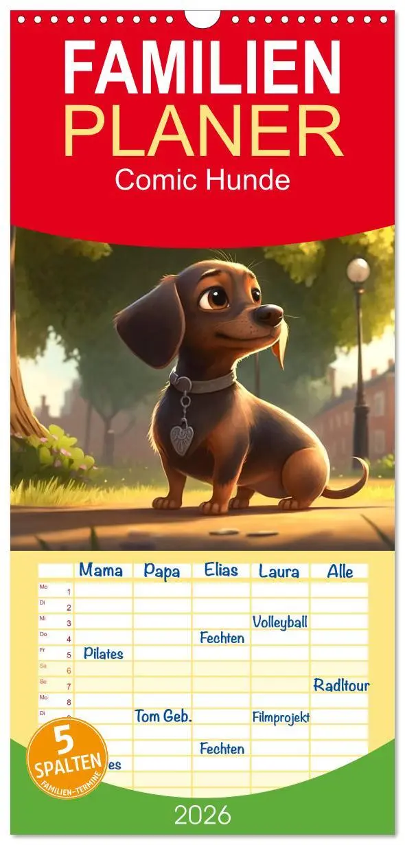 Cover: 9783516500936 | Familienplaner 2026 - Comic Hunde mit 5 Spalten (Wandkalender, 21 x...