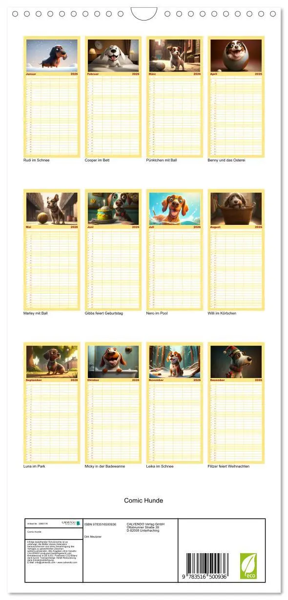 Bild: 9783516500936 | Familienplaner 2026 - Comic Hunde mit 5 Spalten (Wandkalender, 21 x...