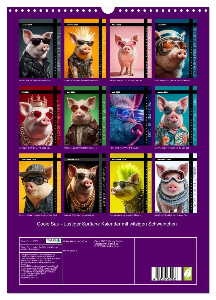 Bild: 9783516670936 | Coole Sau - Lustiger Sprüche Kalender mit witzigen Schweinchen...