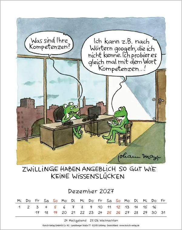 Bild: 9783819300936 | Zwillinge 2027 | Verlag Korsch | Kalender | Spiralbindung | 13 S.