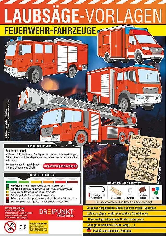 Cover: 4251241151136 | Laubsägevorlagen Feuerwehr-Fahrzeuge | Schulze Media GmbH | Deutsch
