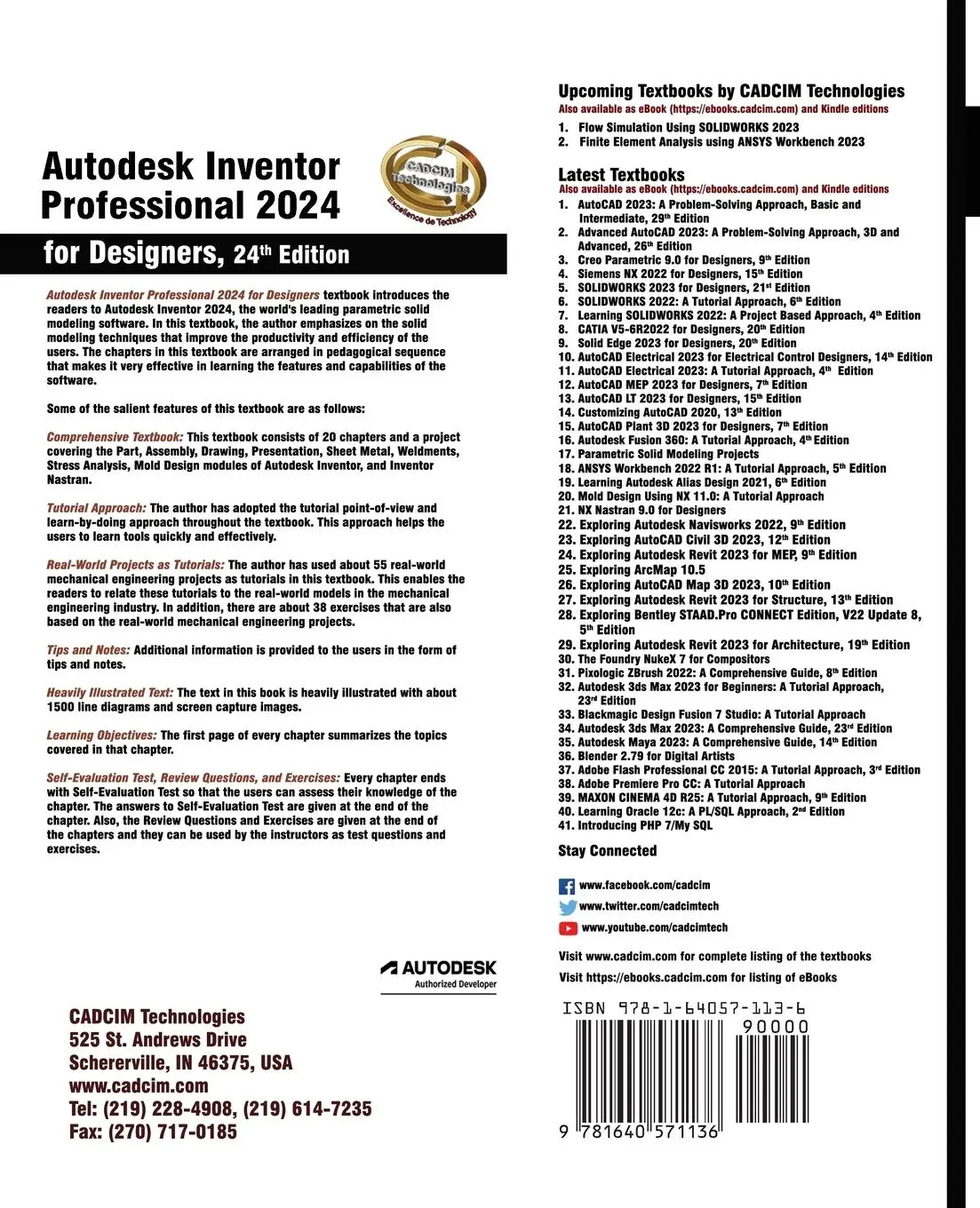 Rückseite: 9781640571136 | Autodesk Inventor Professional 2024 for Designers, 24th Edition | Buch