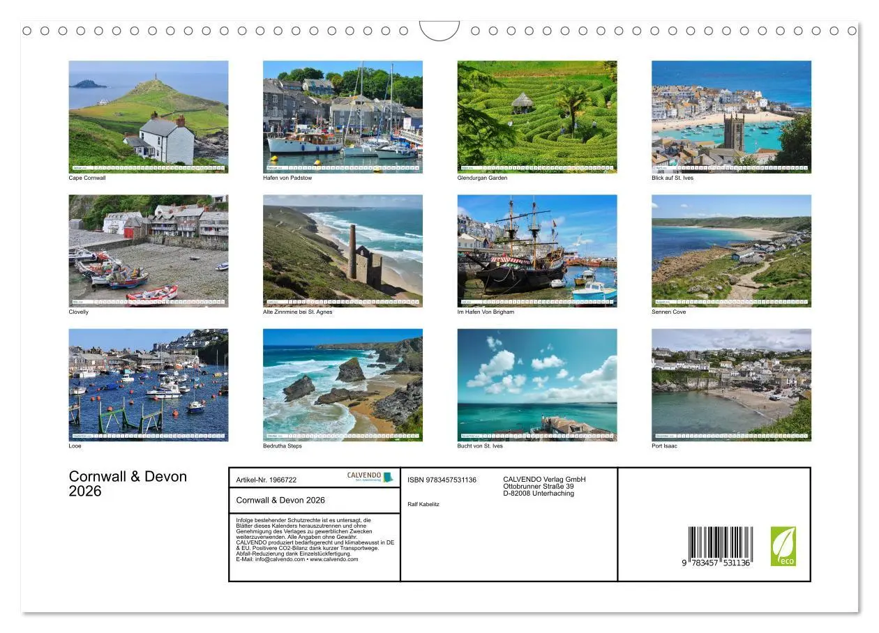 Bild: 9783457531136 | Cornwall &amp; Devon 2026 (Wandkalender 2026 DIN A3 quer), CALVENDO...