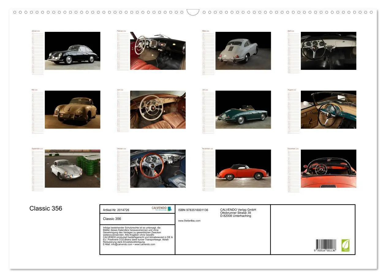 Bild: 9783516001136 | Classic 356 (Wandkalender 2026 DIN A2 quer), CALVENDO Monatskalender