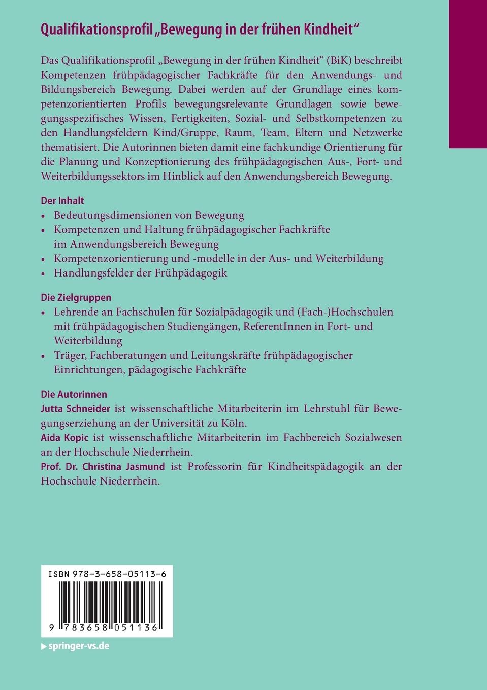 Rückseite: 9783658051136 | Qualifikationsprofil "Bewegung in der frühen Kindheit" | Taschenbuch