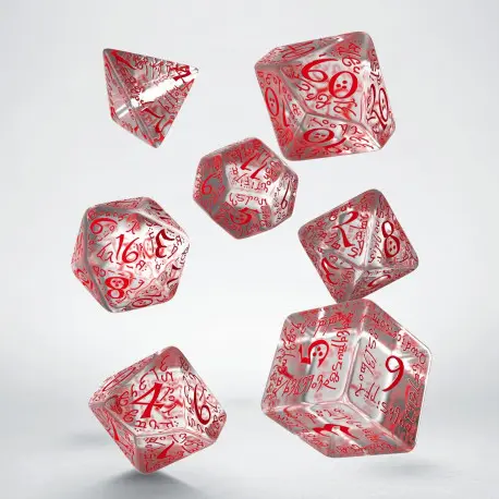 Cover: 5907814951236 | Elvish Translucent &amp; red Dice Set | Elven-Dice | QWOELV09 | Q-Workshop