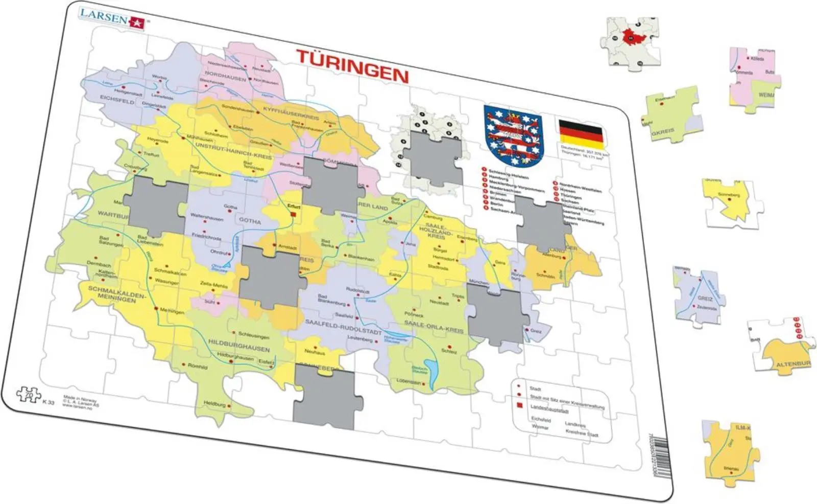 Cover: 7023850221336 | Puzzle - Thüringen (politisch) | Puzzle | 2018 | Larsen