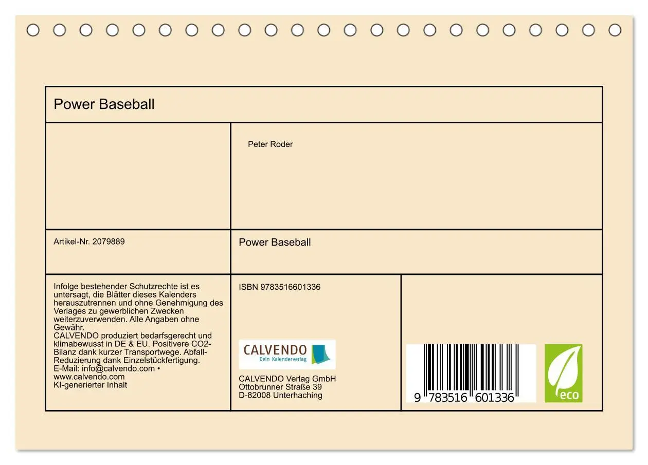 Bild: 9783516601336 | Power Baseball (Tischkalender 2026 DIN A5 quer), CALVENDO...