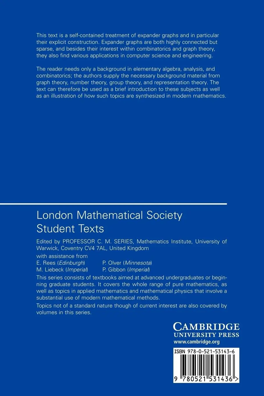 Rückseite: 9780521531436 | Elementary Number Theory, Group Theory and Ramanujan Graphs | Buch