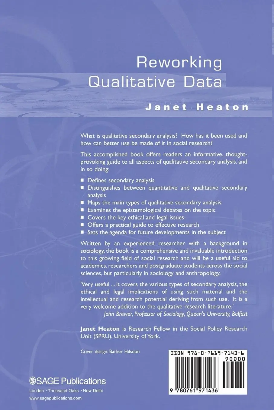 Rückseite: 9780761971436 | Reworking Qualitative Data | Janet Heaton | Taschenbuch | Englisch