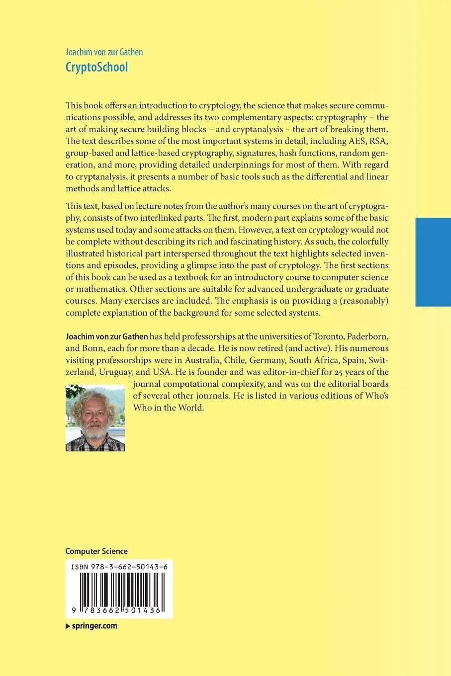 Rückseite: 9783662501436 | CryptoSchool | Joachim von zur Gathen | Taschenbuch | xii | Englisch