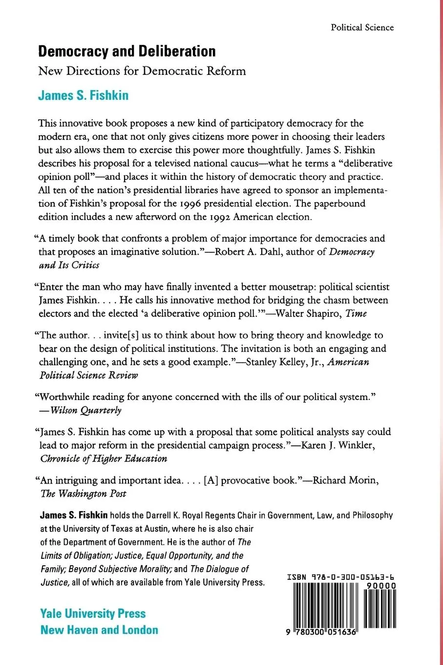 Rückseite: 9780300051636 | Democracy and Deliberation | New Directions for Democratic Reform