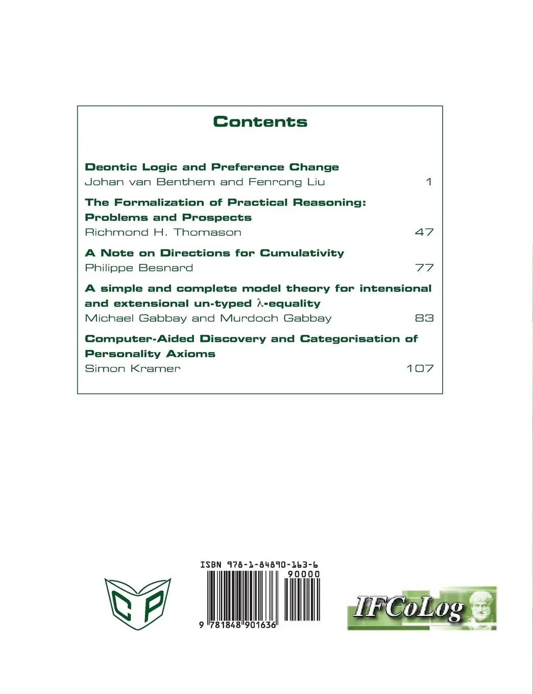 Rückseite: 9781848901636 | Ifcolog Journal of Logics and their Applications. Volume 1, Number 2