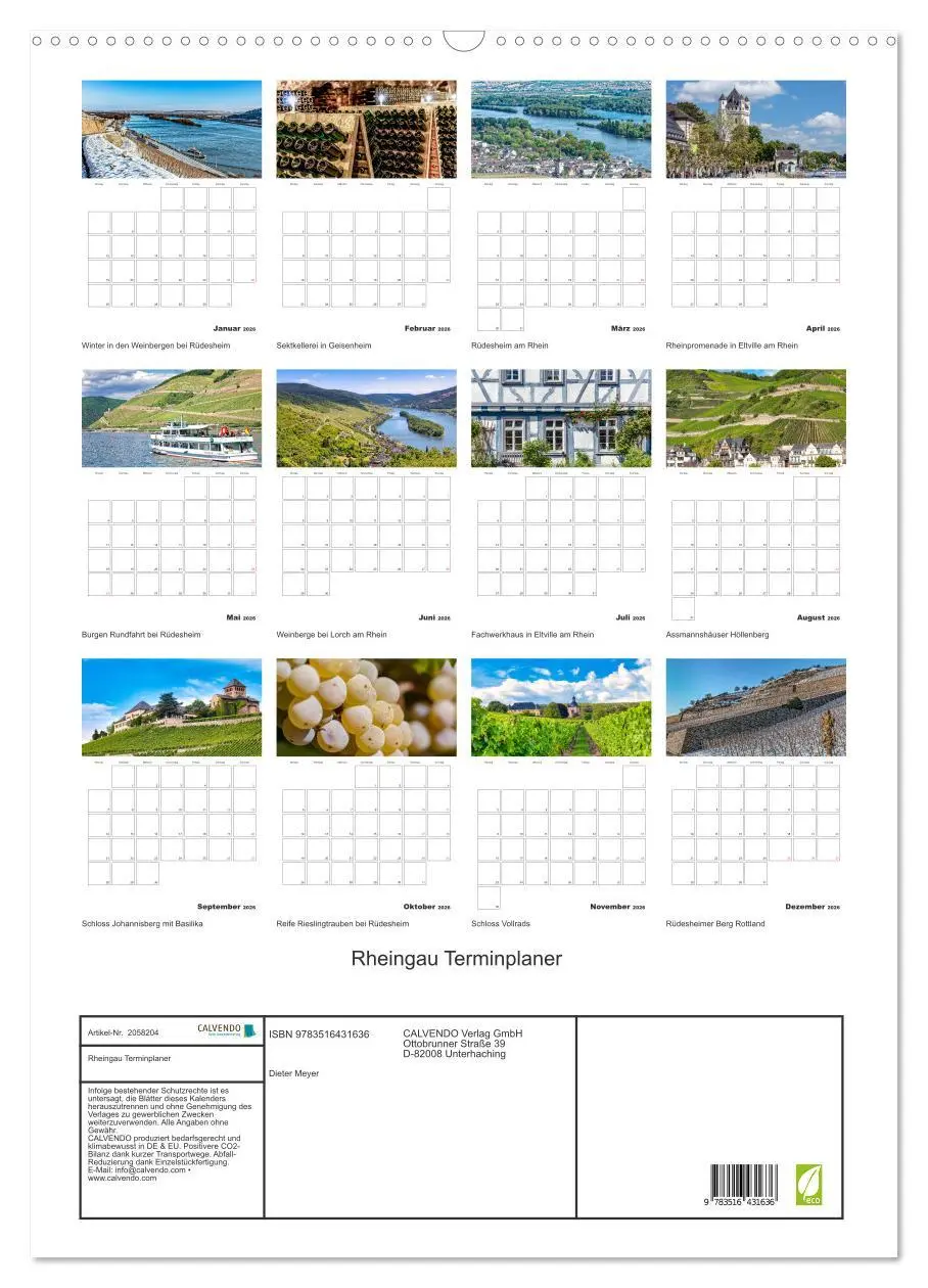 Bild: 9783516431636 | Rheingau Terminplaner (Wandkalender 2026 DIN A2 hoch), CALVENDO...