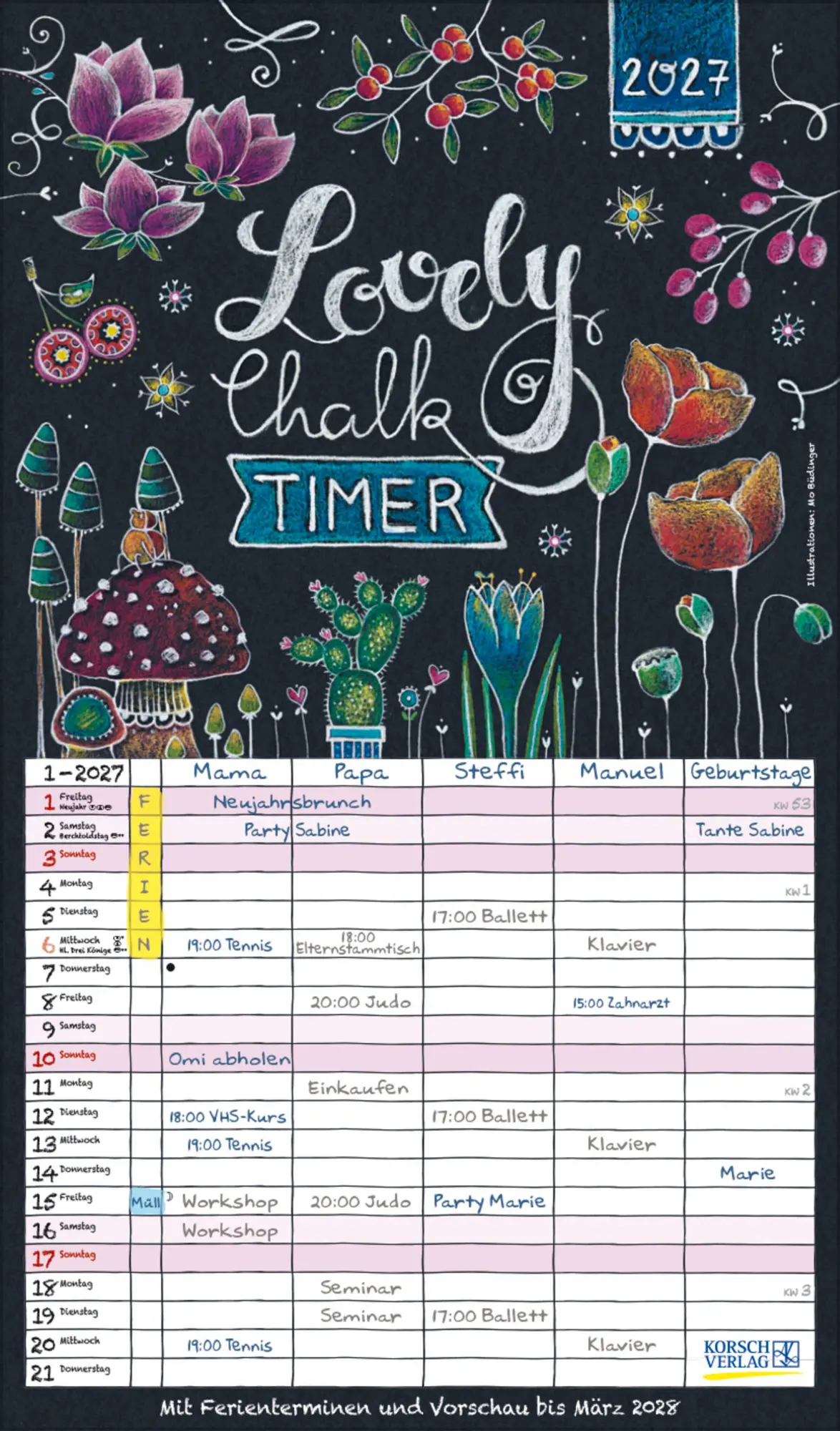 Cover: 9783819301636 | Lovely Chalk Timer 2027 | Verlag Korsch | Kalender | 14 S. | Deutsch