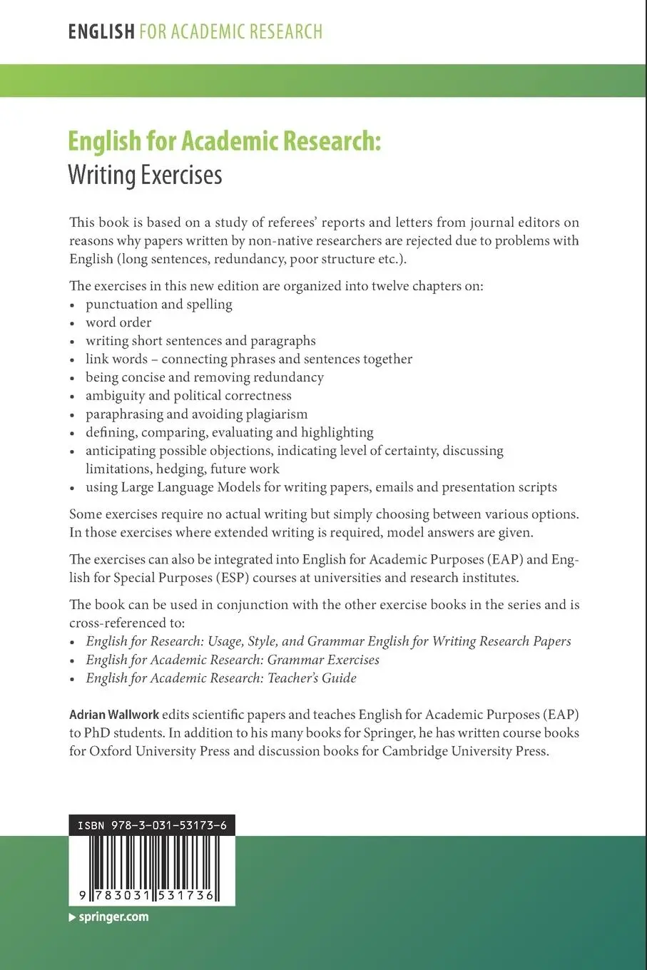 Rückseite: 9783031531736 | English for Academic Research: Writing Exercises | Adrian Wallwork | x