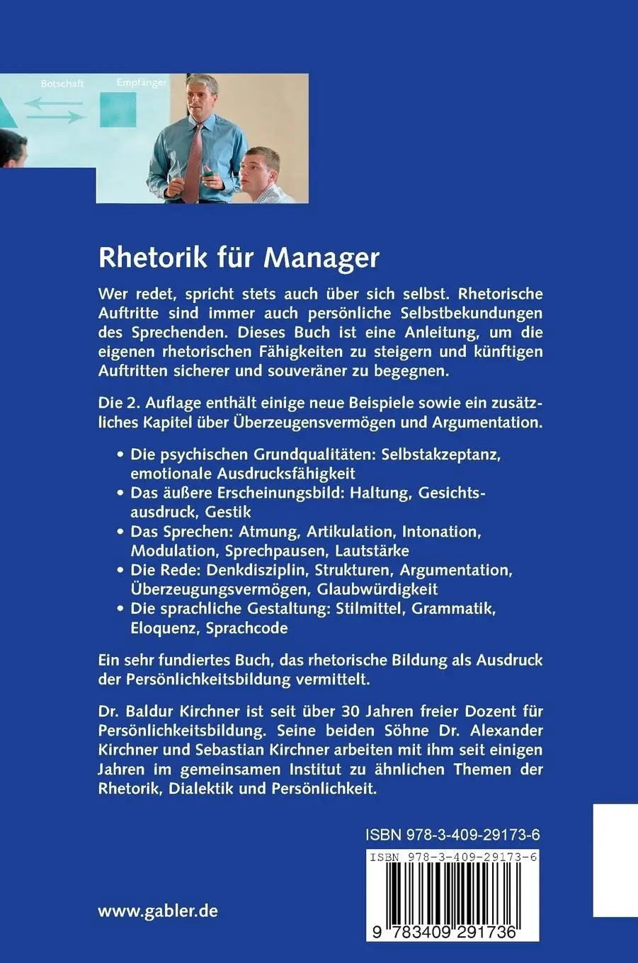Rückseite: 9783409291736 | Rhetorik für Manager | Rede als Ausdruck der Persönlichkeit | Buch
