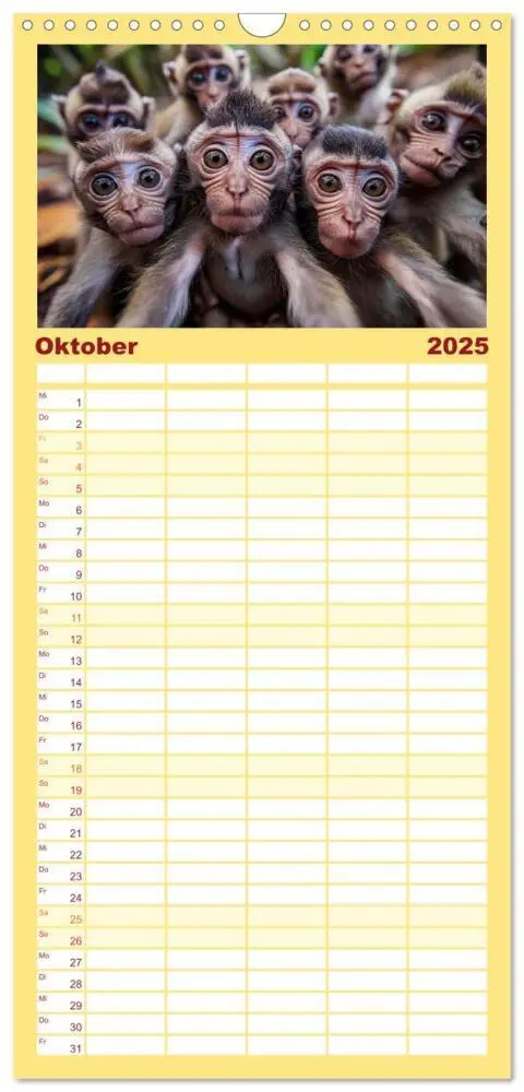 Bild: 9783457191736 | Familienplaner 2025 - Tier Selfies mit 5 Spalten (Wandkalender, 21...