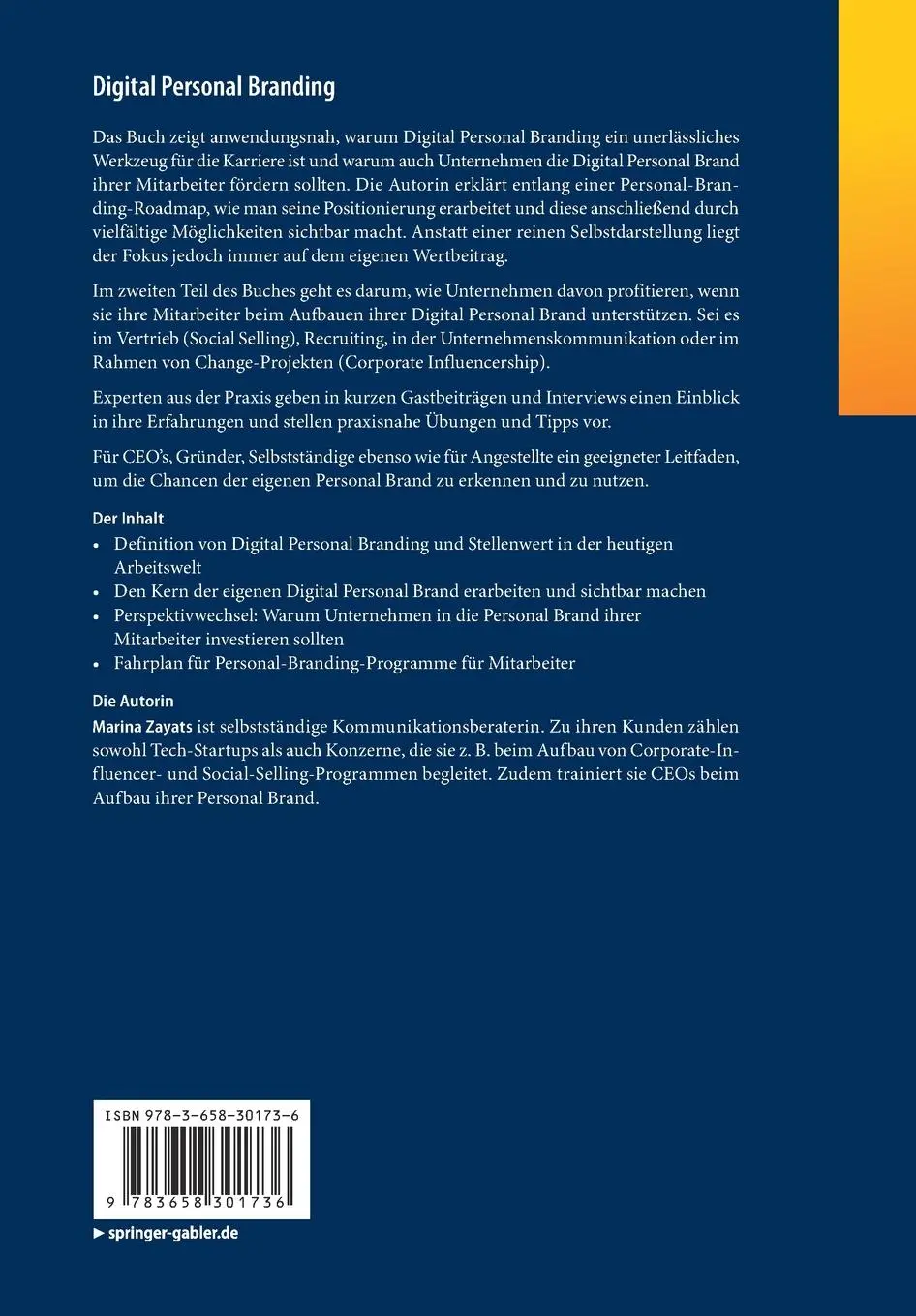 Rückseite: 9783658301736 | Digital Personal Branding | Marina Zayats | Taschenbuch | xiv | 2020