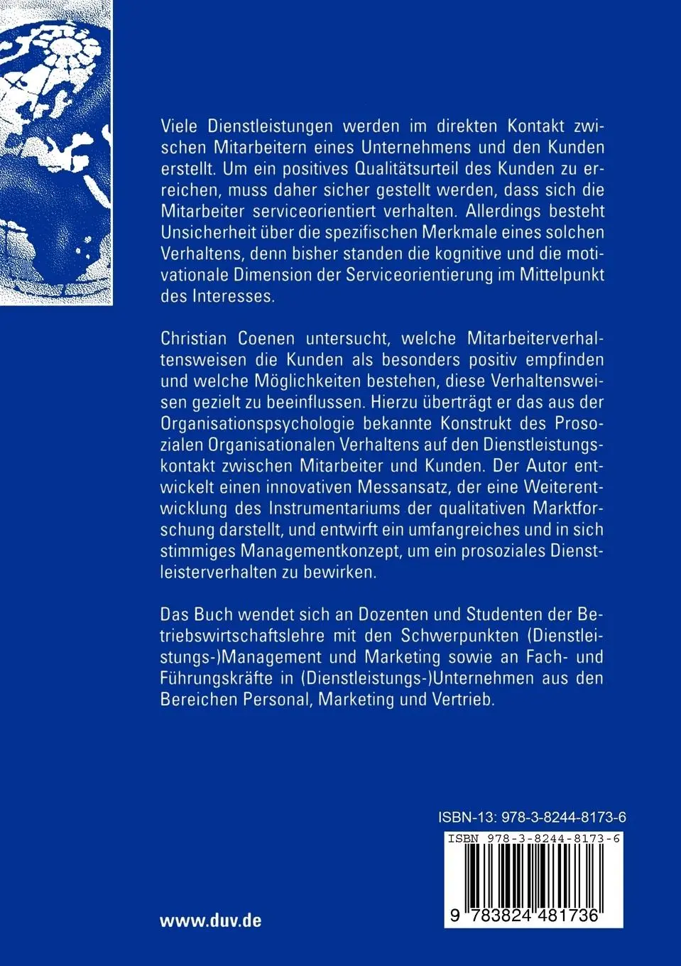 Rückseite: 9783824481736 | Prosoziales Dienstleisterverhalten im Kundenkontakt | Christian Coenen