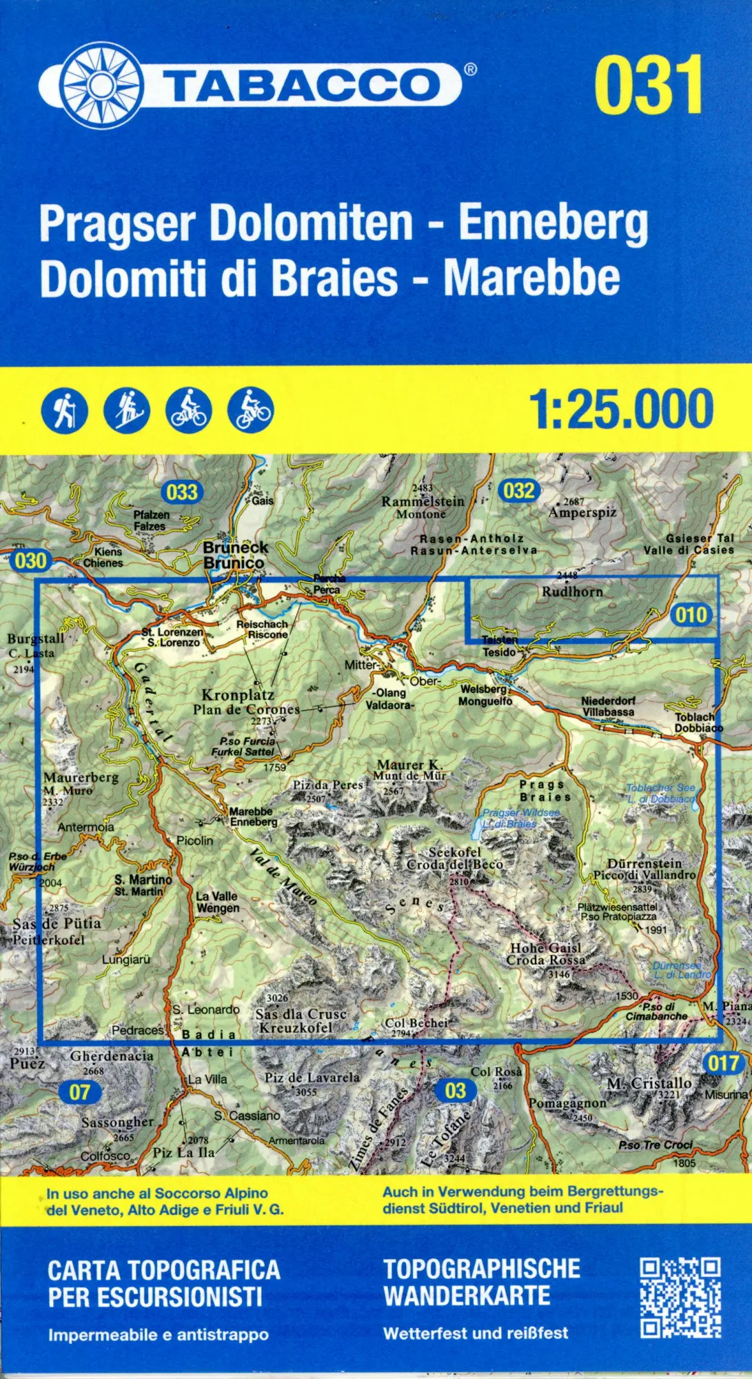 Cover: 9788883151736 | Tabacco Wandern Pragser Dolomiten 1:25000 | (Land-)Karte | Deutsch