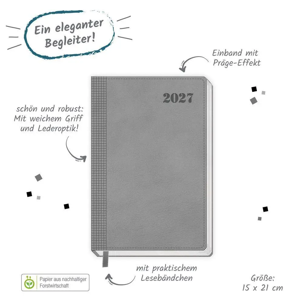 Bild: 4251901511836 | TRÖTSCH - Buchkalender A5 Grau 2027 | Tagesplaner | KG | Kalender