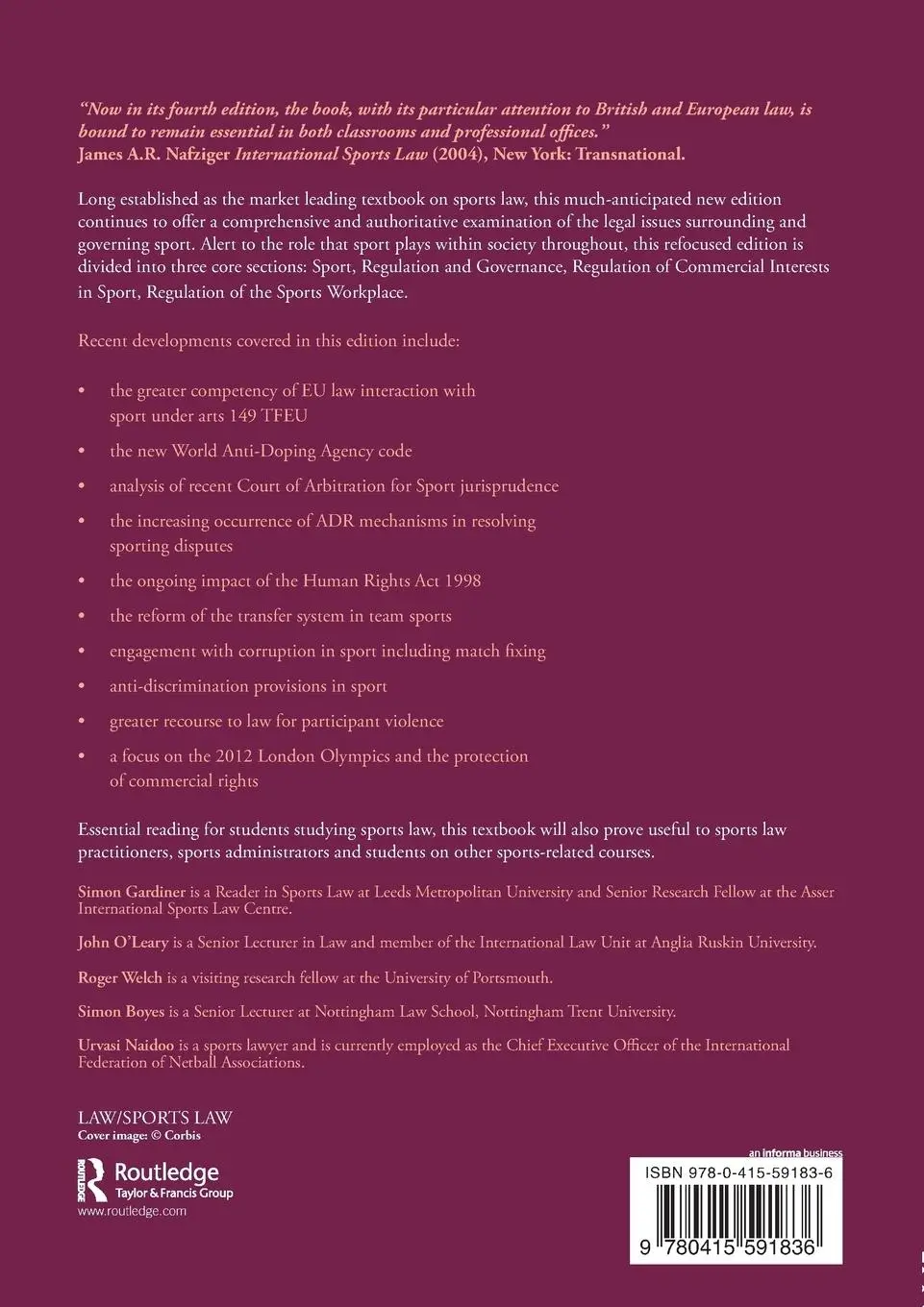 Rückseite: 9780415591836 | Sports Law | Simon Gardiner (u. a.) | Taschenbuch | Englisch | 2011