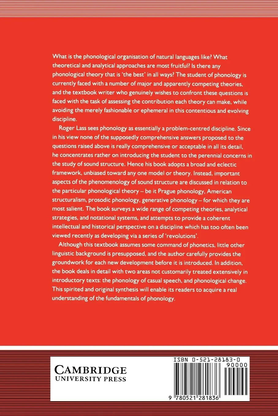 Rückseite: 9780521281836 | Phonology | An Introduction to Basic Concepts | Roger Lass | Buch