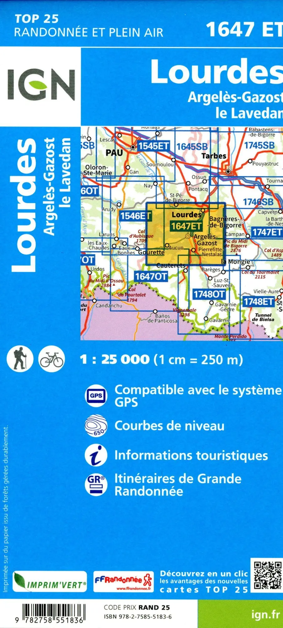 Bild: 9782758551836 | Lourdes 1:25 000 | (Land-)Karte | IGN Topographische Wanderkarten
