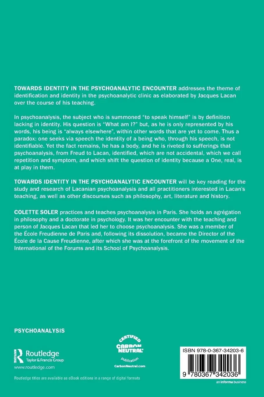 Rückseite: 9780367342036 | Towards Identity in the Psychoanalytic Encounter | Colette Soler