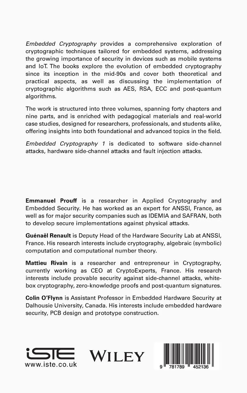 Rückseite: 9781789452136 | Embedded Cryptography 1 | Emmanuel Prouff (u. a.) | Buch | Englisch