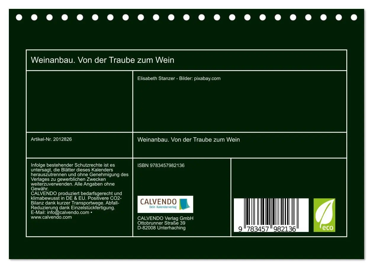 Bild: 9783457982136 | Weinanbau. Von der Traube zum Wein (Tischkalender 2026 DIN A5...