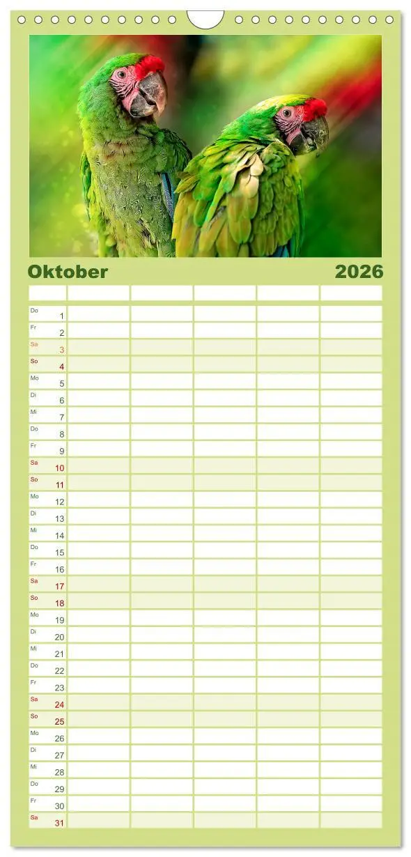 Bild: 9783516522136 | Familienplaner 2026 - Mein bunter Papagei mit 5 Spalten...