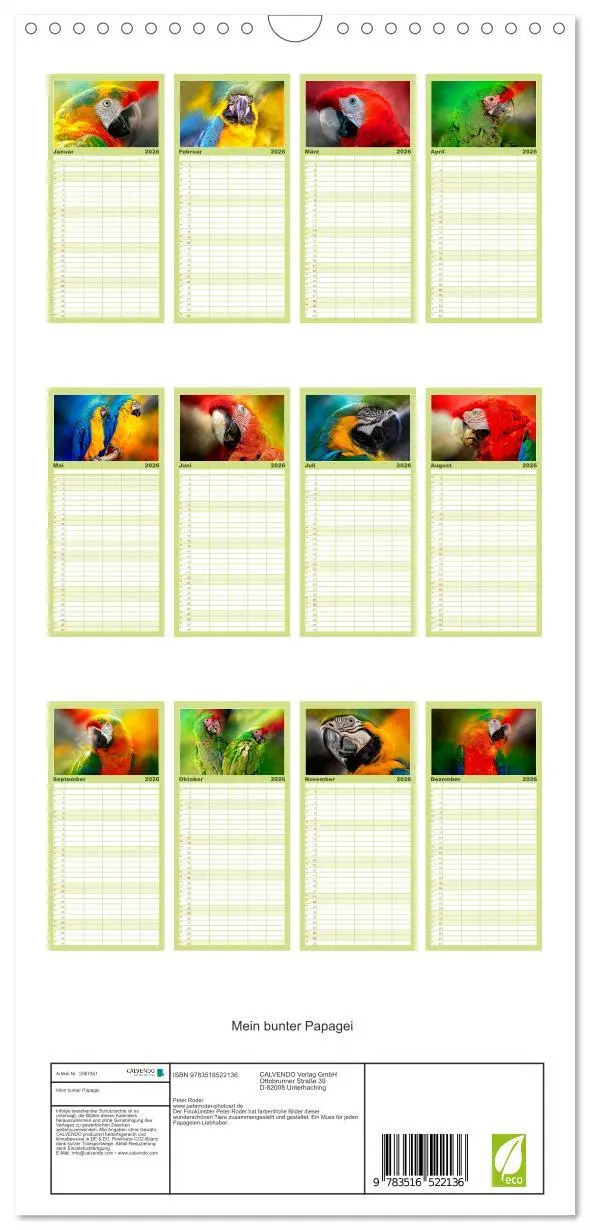 Bild: 9783516522136 | Familienplaner 2026 - Mein bunter Papagei mit 5 Spalten...