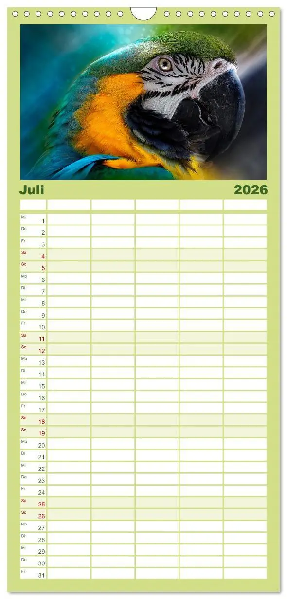 Bild: 9783516522136 | Familienplaner 2026 - Mein bunter Papagei mit 5 Spalten...