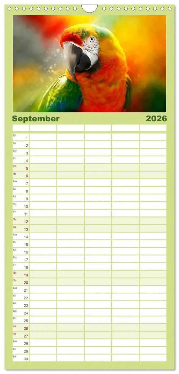 Bild: 9783516522136 | Familienplaner 2026 - Mein bunter Papagei mit 5 Spalten...